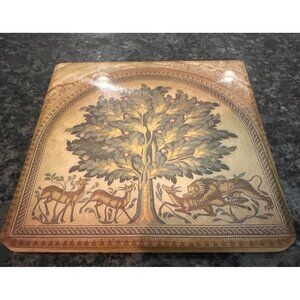 Handcrafted Wooden Coaster With Jericho Mosaic Design From Ancient Synagogue